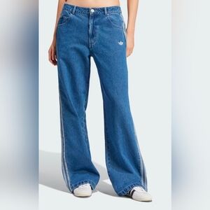 adidas Originals Denim 3S PantsWomen's Blue Wide Leg Jeans